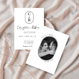 Modern minimalist black and white photo wedding invitation