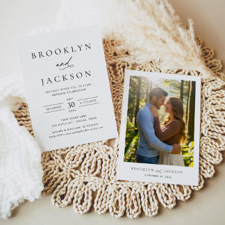 Modern Minimalist Black and White Photo Wedding Invitation