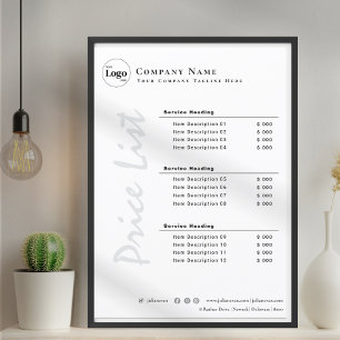 Modern Minimalist Black and White Price List