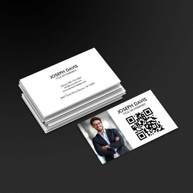 Modern Minimalist Black and White Professional QR  Business Card (Creator Uploaded)