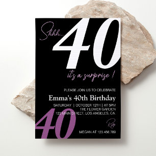 Modern Minimalist Black and White Purple Birthday Invitation