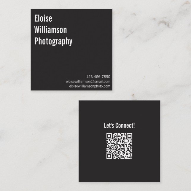 Modern Minimalist Black and White QR Code Bold Square Business Card (Front/Back)
