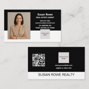 Modern Minimalist Black and White QR Code Photo Business Card