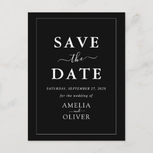 Modern Minimalist Black and White Save The Date Postcard