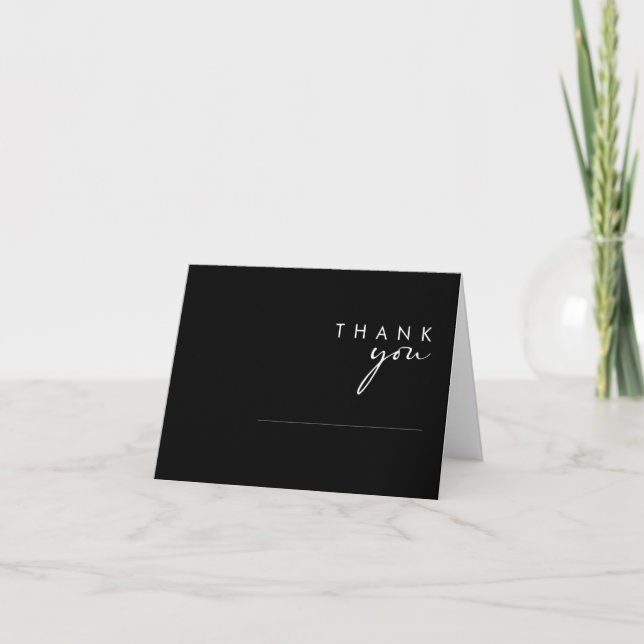 Modern Minimalist | Black And White Script Folded Thank You Card (Front)