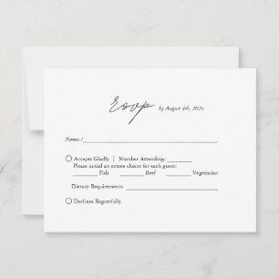 Modern minimalist black and white script wedding RSVP card