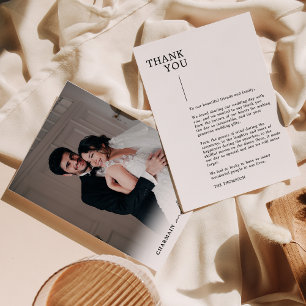Modern Minimalist Black and White Script Wedding Thank You Card