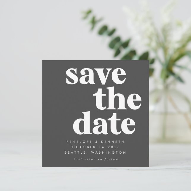 Modern Minimalist Black and White Simple Bold   Save The Date (Standing Front)