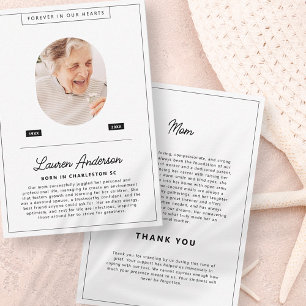 Modern Minimalist Black and White Simple Memorial Thank You Card