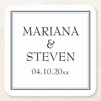 Modern Minimalist Black and White Square Paper Coaster