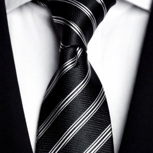 Modern Minimalist Black and White Striped Tie