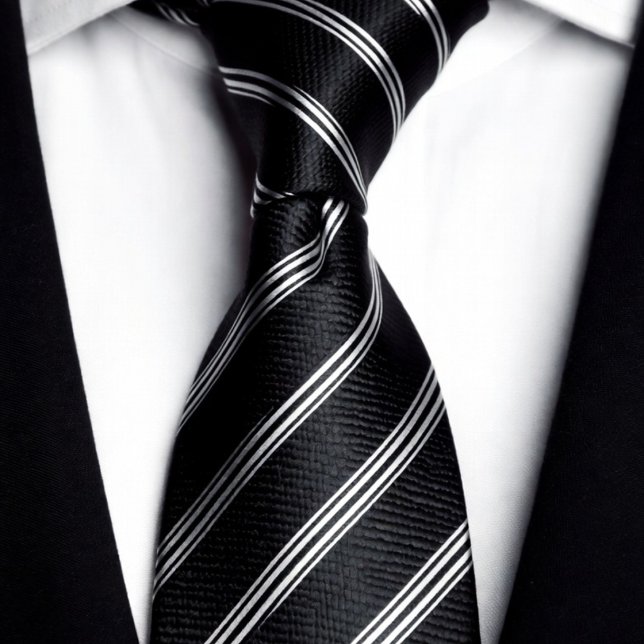 Modern Minimalist Black and White Striped Tie (Creator Uploaded)
