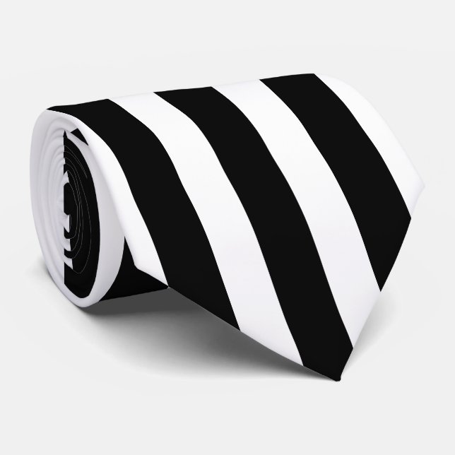 Modern Minimalist Black and White Stripes Tie (Rolled)
