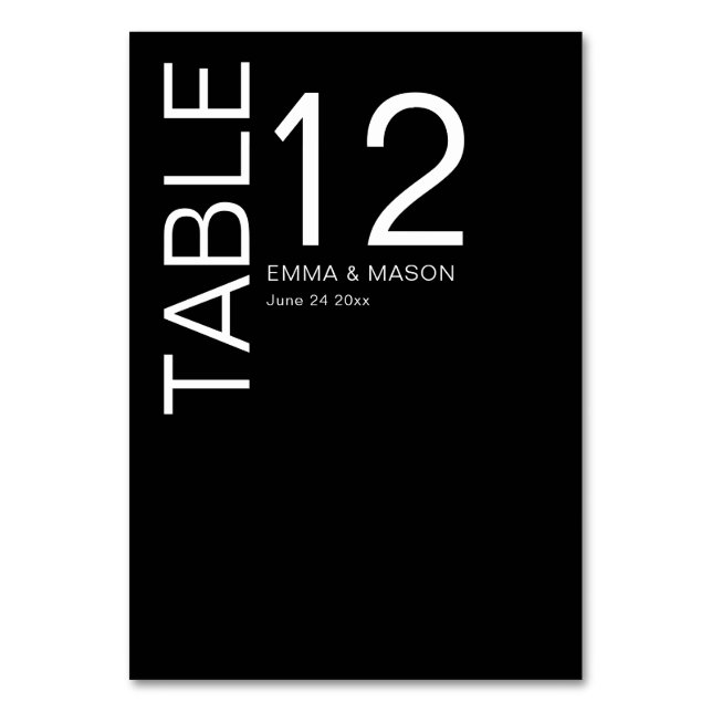 Modern Minimalist Black and White Table Number (Front)