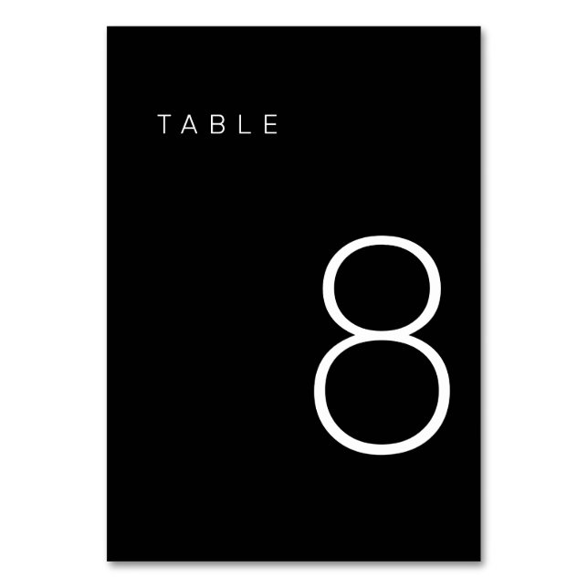 Modern Minimalist Black and White Table Number 8 (Front)