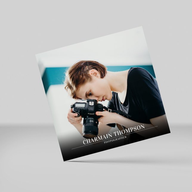 Modern Minimalist Black and white Text | Photo Square Business Card (Creator Uploaded)