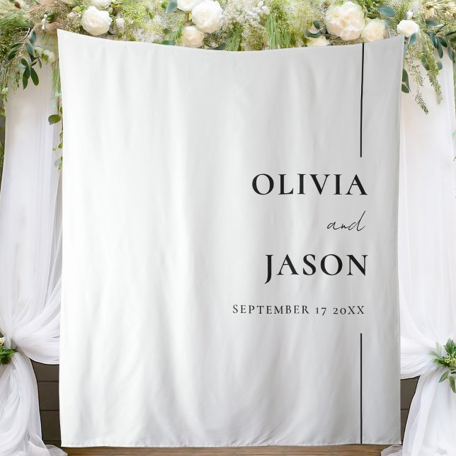 Modern Minimalist Black and White Wedding Backdrop Tapestry (Creator Uploaded)