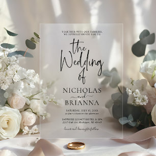 Modern Minimalist Black and White Wedding Classic Acrylic Invitations