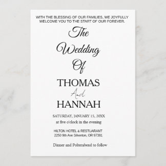 Modern Minimalist Black and White Wedding Classic Invitation