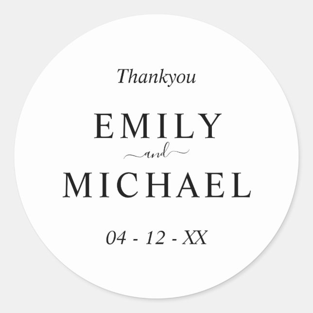 Modern Minimalist Black and White Wedding Classic Round Sticker (Front)