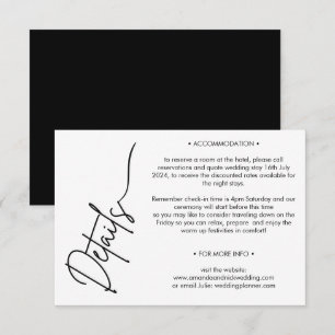 Modern Minimalist Black and White Wedding Details  Enclosure Card