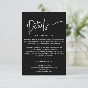 Modern Minimalist Black and White Wedding Details Enclosure Card