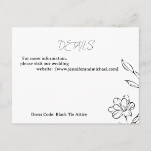 Modern Minimalist Black and White Wedding Details Invitation Postcard