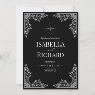 Modern Minimalist Black and White Wedding  Invitation
