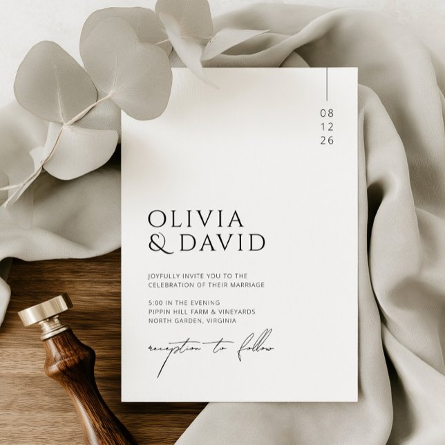 Modern Minimalist Black and White Wedding  Invitation (Elegant Monochrome Chic Minimalist Wedding Invitation)