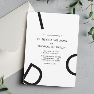 Modern Minimalist Black And White Wedding Invitation