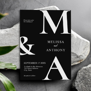 Modern Minimalist Black and White Wedding Invitation