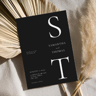 Modern Minimalist Black and White Wedding Invitation