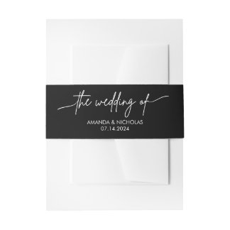 Modern Minimalist Black and White Wedding Invitation Belly Band