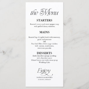 Modern Minimalist Black and White Wedding Menu