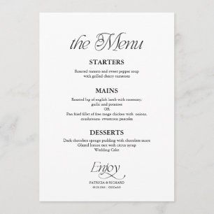 Modern Minimalist Black And White Wedding Menu
