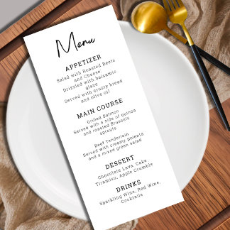 Modern Minimalist Black and White Wedding Menu