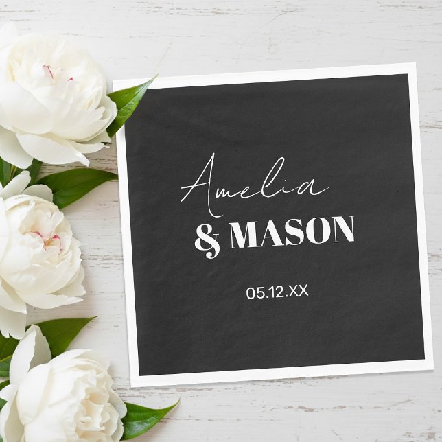 Modern Minimalist Black and White Wedding Napkin (Modern Minimalist Black and White Wedding Napkins)