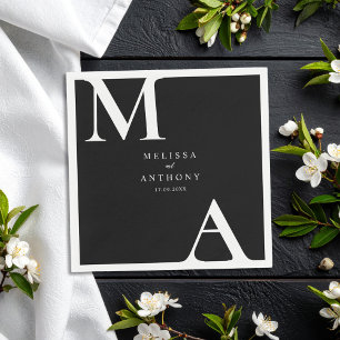 Modern Minimalist Black and White Wedding Napkin