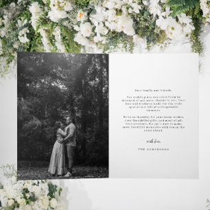 Modern Minimalist  Black and white Wedding Photo Thank You Card