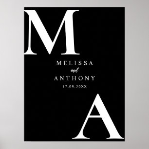 Modern Minimalist Black and White Wedding Poster