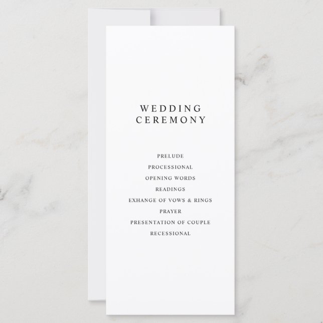Modern Minimalist Black and White Wedding Program (Front)