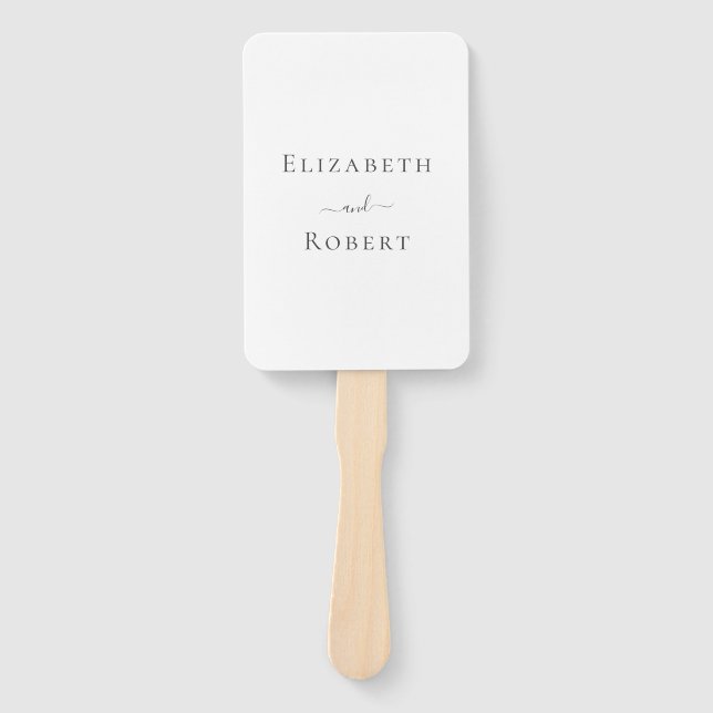 Modern Minimalist Black and White Wedding Program Hand Fan (Front)