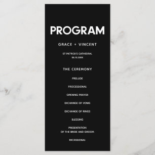 Modern minimalist Black and white wedding Programme