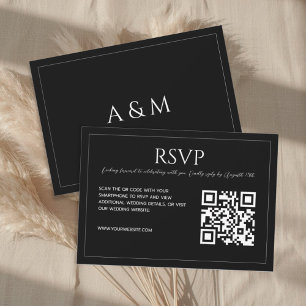 Modern minimalist black and white wedding  RSVP card