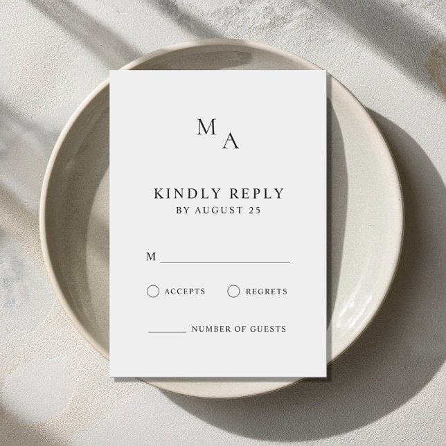 Modern Minimalist Black and White Wedding  RSVP Card (Creator Uploaded)