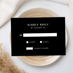 Modern Minimalist Black and White Wedding  RSVP Card