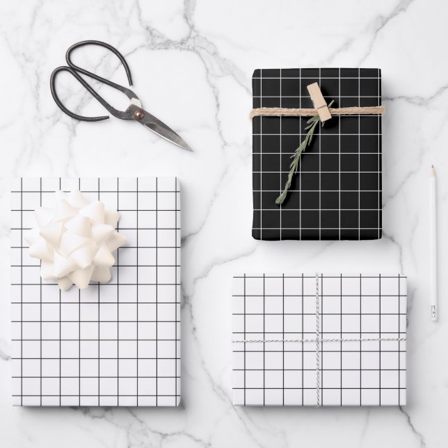 Modern Minimalist Black And White Wrapping Paper Sheet (Front)