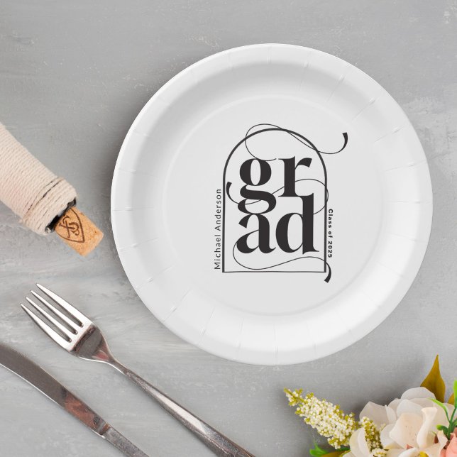 Modern Minimalist Black Arch Bold Graduation Paper Plate (Creator Uploaded)