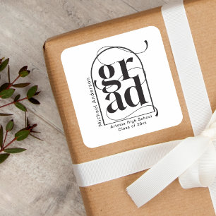 Modern Minimalist Black Arch Bold Graduation Square Sticker