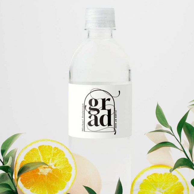 Modern Minimalist Black Arch Bold Graduation Water Bottle Label (Creator Uploaded)